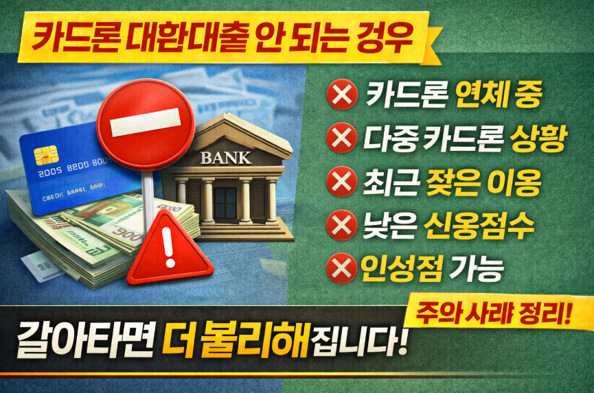 카드론 대환대출 안 되는 경우｜갈아타려다 더 불리해지는 주의 사례 (2025)