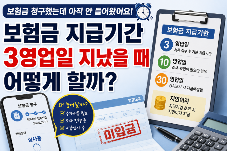 보험금 지급기간 3영업일 지났을 때 어떻게 할까 10영업일 30영업일과 지연이자