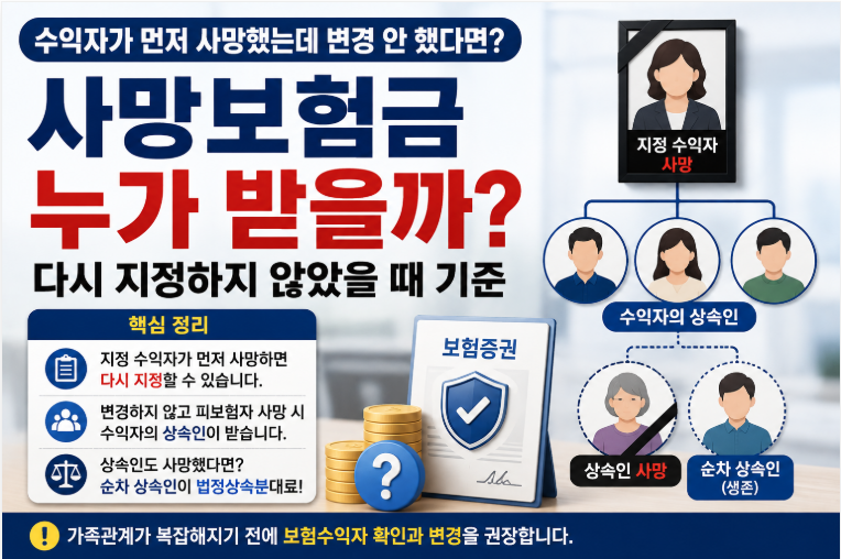 사망보험금 수익자가 먼저 사망하면 누가 받을까 다시 지정하지 않았을 때 상속인 기준
