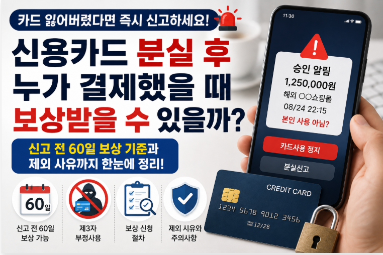 신용카드 분실 후 누가 결제했을 때 보상받을 수 있을까 신고 전 60일과 제외 사유