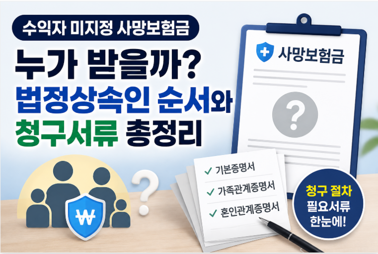 사망보험금 수익자 미지정이면 누가 받을까 법정상속인 순서와 청구서류